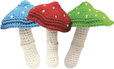 Clapjoy Mushroom Teether Toy Pack of 3(Red, Blue, Green) for kids | Handmade Rattle(Multicolor)