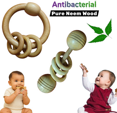 Aditya Creation Neem Wood Rattle Toy Set of 2km Organic Wooden Rattles for Babies Eco-Friendly Rattle(Brown)