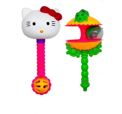 Happy Turtle - Hello Kitty & Frog Fancy Rattles for 0+ months Babies | Colorful | 2 Pcs Combo Rattle(Multicolor)