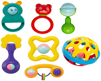 ROSEFAIR Rattle Set of 7 Premium Quality Big Size Rattle Baby Toy Non-Toxic Rattle Toys Rattle(Multicolor)