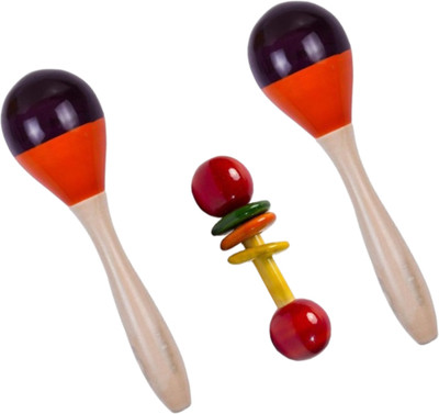 KNK Infotain Wooden Double Egg Shaker and Dumbbell Tether Rattle For Baby Rattle(Multicolor)