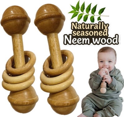 Shreeja Shilpcraft Neem Wood Rattle Pack of 2 – Natural & Safe Teething Toys for Babies Rattle(Brown)