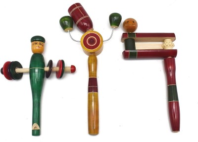Kishore collection Channapatna Toys Wooden Rattles for New Born Babies, Infants - Set of 3 pcs Rattle(Multicolor)