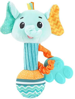 Jinglers 5 in 1 Soft Rattle Toy for Baby with Teether Crinkle Ears&Squeeky Sound Rattle(Blue)