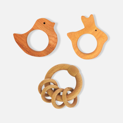 erenjoy Bird, Rabbit Teether & Ring Rattle for Infants Rattle(Brown)