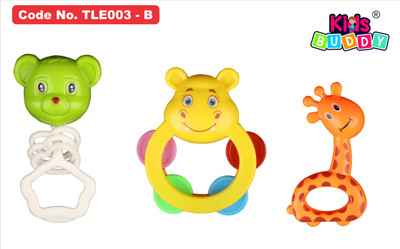 Kidsbuddy 3 PCS Baby Teether Set Rattle Toy Bright Colors- BPA Free Non toxic Rattle(Multicolor)