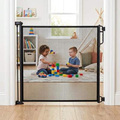 baybee Baby Safety Gate Fence for Kids & Pets with 140 cm Stretchable Mesh Safety Gate(Black)