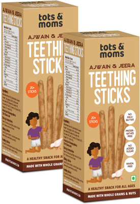 Tots & Moms Whole Wheat, Ajwain & Jeera Teething Sticks made with Jaggery for Babies, 12Months+, Pack of 2-150g each