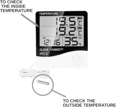 GoodsBazaar HTC-2 Digital Hygrometer Thermometer Humidity Meter With Clock LCD Display HTC2 Instant Read Thermocouple Kitchen Thermometer