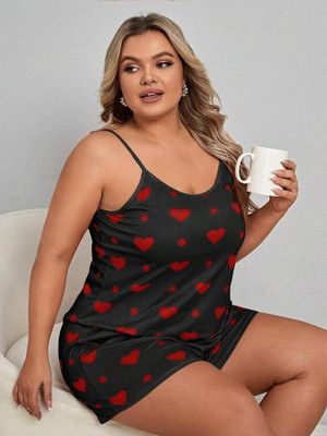 TASN Women Printed Black Night Suit Set