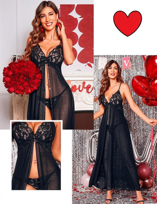 GOODNIGHT GLAM Women Nighty Set(Black)