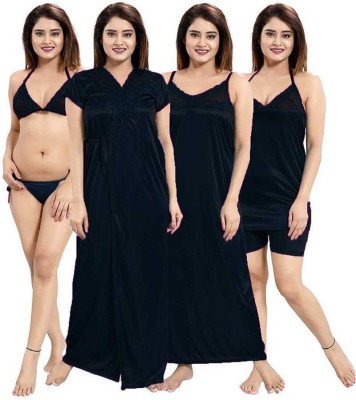 XPIOX Women Nighty Set(Black)