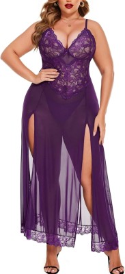 KLOVVY Women Self Design Purple Night Suit Set
