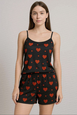avyanga Women Printed Black Top & Shorts Set