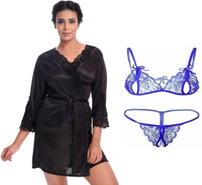 Lovie's Women Robe and Lingerie Set(Blue)