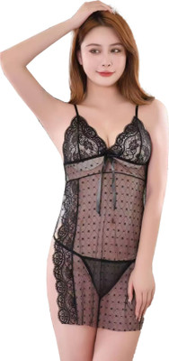 ZAMBET Solid, Printed, Self Design Babydoll