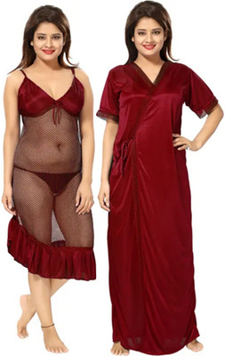 TASN Women Nighty Set(Maroon)