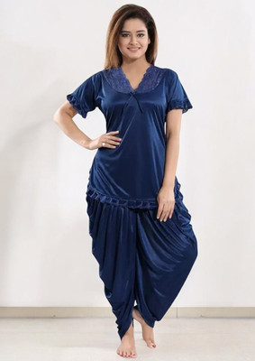 TASN Women Floral Print Blue Night Suit Set