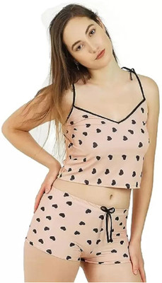 Vastly Women Printed Beige Top & Shorts Set