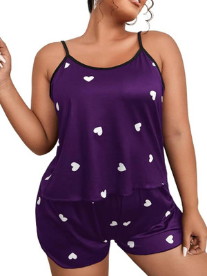 Jsgjitek Women Printed Purple Top & Shorts Set