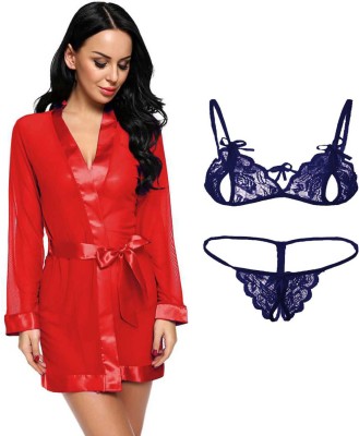 Lovie's Women Robe and Lingerie Set(Red, Dark Blue)