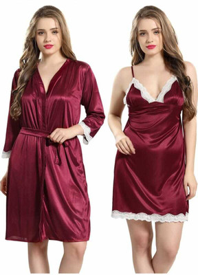 Cotovia Women Nighty Set(Maroon)