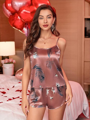 Jsgjitek Women Printed Brown Top & Shorts Set
