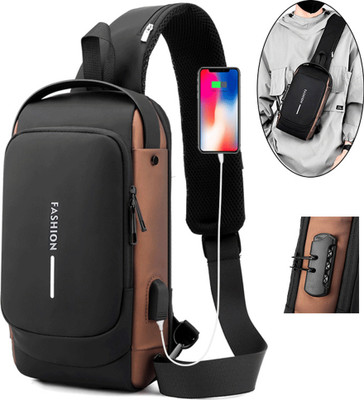 LIFE INDIA 2025 Fashion Waterproof USB Men CrossBody Sling Bag Anti Theft Chest Shoulder 15 L Laptop Backpack(Black)