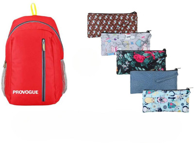 PROVOGUE Backpack + Pencil Pouch Combo (1 Backpack + 5 Pencil Pouch) 25 L Backpack(Multicolor)