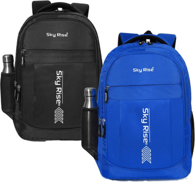 SKY RISE Pack of 2 Durable Laptop & Study Backpacks with Bottle Holder 35 L Backpack(Black, Blue)
