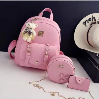 Stunning styles Stunning Small 11 L Backpack Fancy 3 Peace Flower Combo Bags (Pink) 11 L Backpack(Pink)