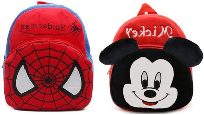 Bluemoon AVK_combo of 2 red mickey, red spiderman_853 10 L Backpack(Multicolor)