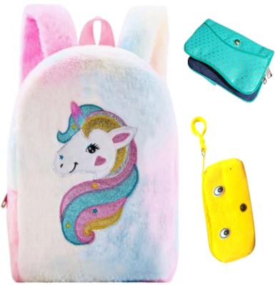 NXSVAA UNICORN FUR BACKPACK LOW WEIGHT CARRY LITTLE BOYS AND GIRLS AND 2 COIN POUCH 10 L Backpack(Multicolor)