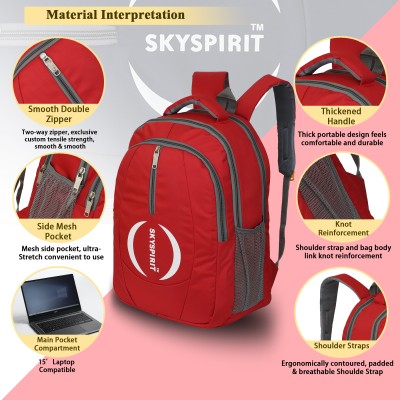 sky spirit Large 40L Waterproof Laptop backpack for Men And Women Collg, School,Office etc 40 L Laptop Backpack(Red)