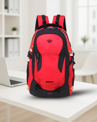 WESLEY Unisex Travel hiking laptop bag fits upto 17.3 inch with Raincover and internal organiser backpack Rucksack College bag 45 L Laptop Backpack(Red, Black)
