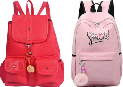 KSC RED-4PKT-BACKPACK-SINGLE & SMILE-PRINT-1PC_@ Backpack(Red, Pink, 30 L)