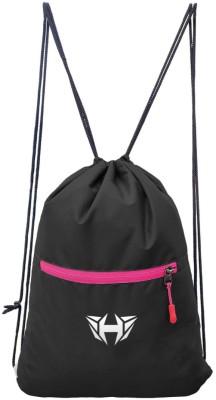 H-Hemes Drawstring Backpack Small Bag Gym Bag With Front Zipper Pocket_17 12 L Backpack(Black, Pink)