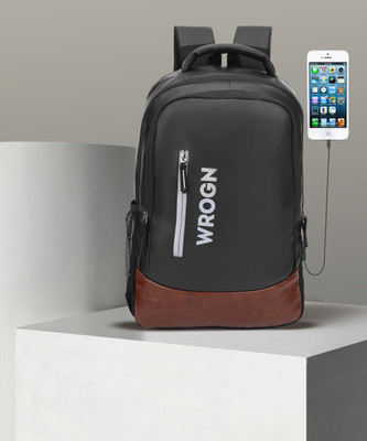 WROGN Large with USB Charging Port 15.6 inch with two Compartment 35 L Laptop Backpack(Black, Tan)