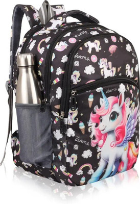 Zavod Unicorn Printed Kids School Backpack Cute Cartoon Bag for Girls 24 L Backpack(Black)