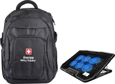 SWISS MILITARY Combo Pack of Laptop Backpack with Laptop Cooling Flexi Stand (LBP58+LCF01) 25 L Laptop Backpack(Black) SWISS MILITARY Combo Pack of Laptop Backpack with Laptop Cooling Flexi Stand (LBP58+LCF01) 25 L Laptop Backpack(Black)