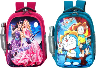 bayo Doraemon & Princess 2 pc combo Pre-School 47cm For 1st std-5th std school Bag 35 L Laptop Backpack(Pink, Blue, Green)