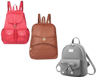 QUASHIMI COLLECTION HB-27-red-2bl+brwn-psh-lck+gry-tei-pitthu-cmbo 6 L Backpack(Red, Brown, Grey)