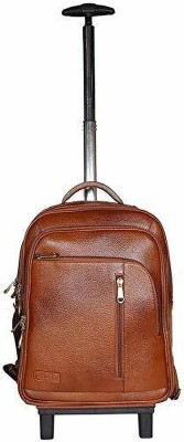 RICHSIGN LEATHER ACCESSORRIES Cabin Size Black Leather Laptop Backpacks Trolley Bags 24 L Laptop Backpack(Tan)