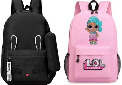 KSC BLK_- BN_-1_6 & LOL-PRINTPINK-1PC_@ Backpack(Black, Pink, 30 L)