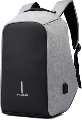 AweStuffs Anti Theft Backpack 15.6 Inch Classic Laptop Bag with USB Charging Port 30 L Laptop Backpack(Grey)