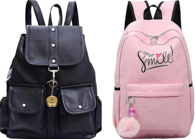 Shishtha A_BLK-4PKT-BACKPACK-SINGLE & SMILE-PRINT-1PC_abc 30 L Backpack(Black, Pink)