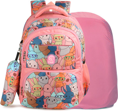Chris & Kate New Printed Water Resistant Unisex School bag with Rain cover and Pencil Pouch 32 L Backpack(Pink)