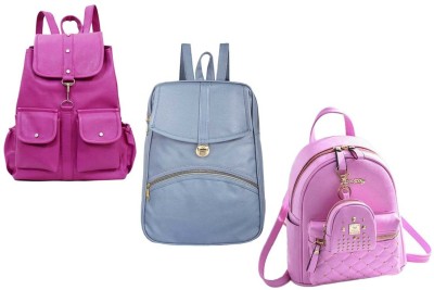 QUASHIMI COLLECTION BP-31-pnk-2bl+sky-blu-psh-lck+pnk-kachua-pitthu-cmbo 6 L Backpack(Pink, Blue, Pink)