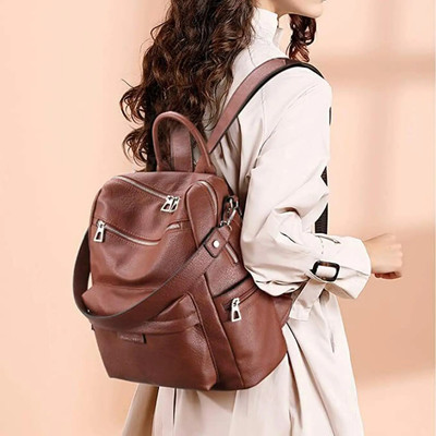 speginic Laptop Backpack Purse for Women Convertible Travel Vintage PU Leather Bagpack 25 L Backpack(Brown)