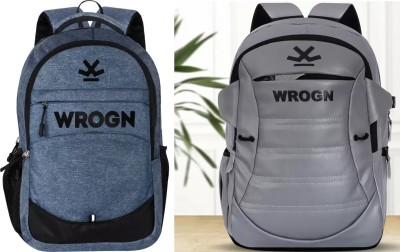 WROGN COMBO 35-38 L Comfy Khadi Large Backpack For Men And Women 35 L Laptop Backpack(Blue, Grey)